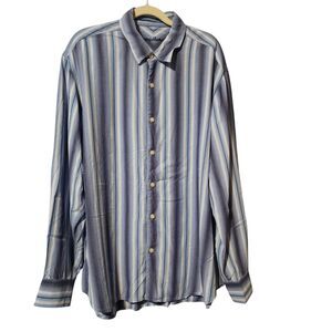 Tommy Bahama Shirt Mens Adult XL Blue Stripes Button Up Casual Long Sleeve